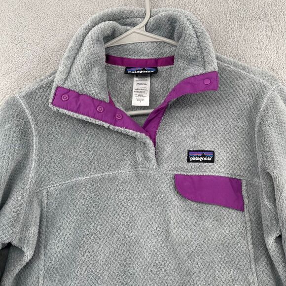Patagonia Re-Tool Snap-T Pullover Womens Small Fleece Gray Purple Polartec Ski - Picture 2 of 12